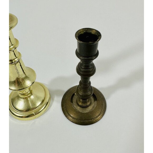 Candlestick Candle Holders Mini Metal Round Base Vintage MCM Gold Brass Decor - Picture 3 of 9